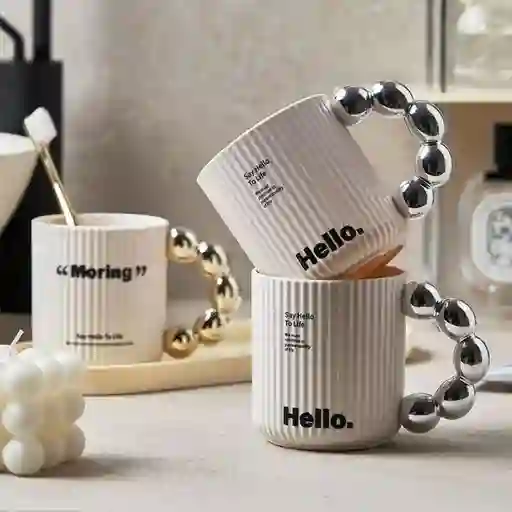 Pocillo Taza Mug Diseño Morning Hello Agarre Bolas