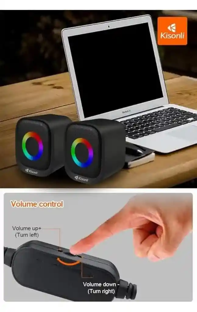 Parlante Para Pc Multimedia Luces Rgb Kisonli Usb Auxiliar