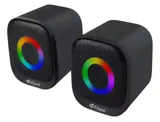 Parlante Para Pc Multimedia Luces Rgb Kisonli Usb Auxiliar