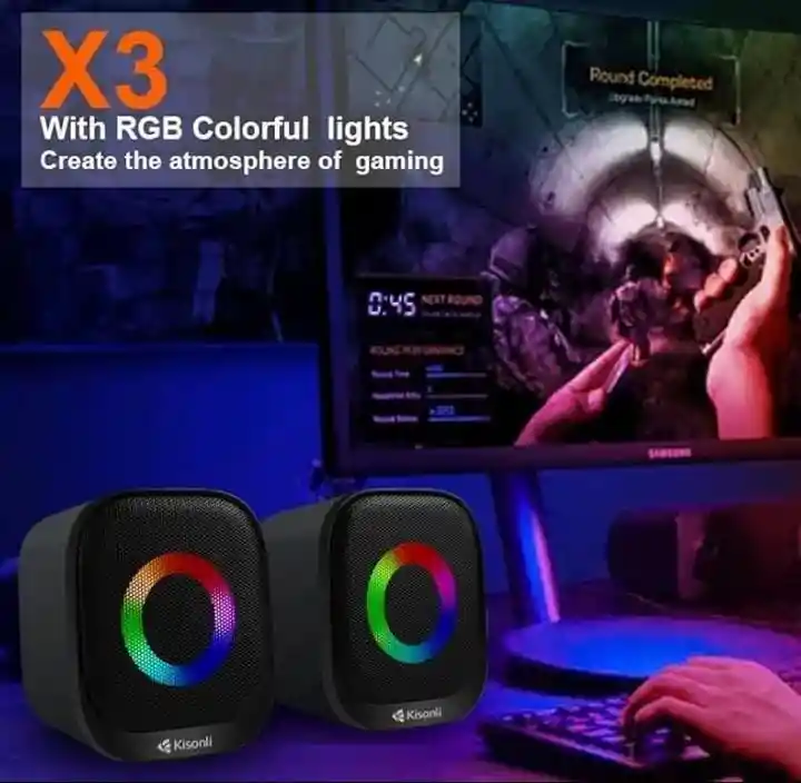 Parlante Para Pc Multimedia Luces Rgb Kisonli Usb Auxiliar