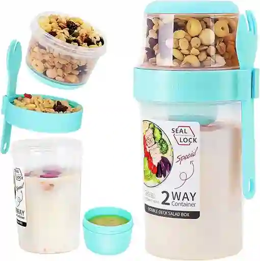 Juego Vaso Con Recipiente Ensalada O Yogur Y Cuchara