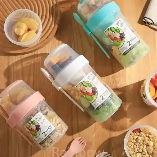 Juego Vaso Con Recipiente Ensalada O Yogur Y Cuchara