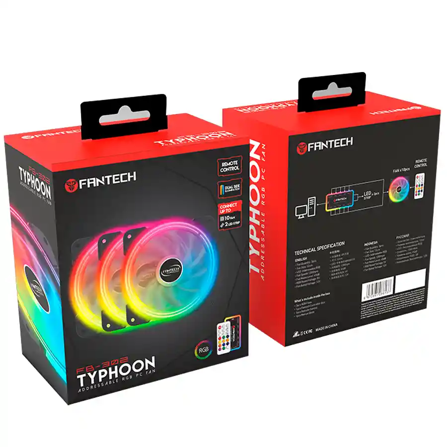 Kit Ventiladores Fantech Typhoon Rgb Fb-302 Con Hub Y Control 3 Und