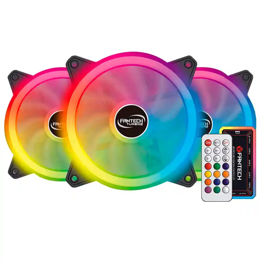 Kit De 3 Ventiladores Fantech Turbine Fb-301 Rgb + Control