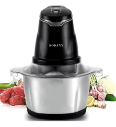 Picadora Eléctrica Sokany 2.0 Litros Procesador De Alimentos Plateado