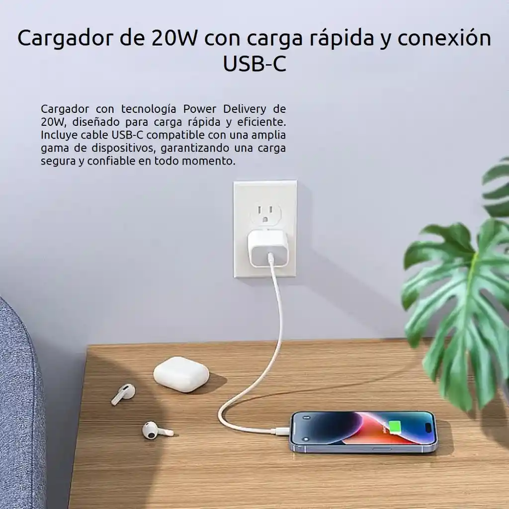 Cargador Usb C Power Delivery 20 W Con Cable Tipo C