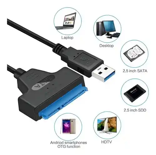 Cable Adaptador Para Disco Duro Usb 3.0 Sata Iii 25cm Negro