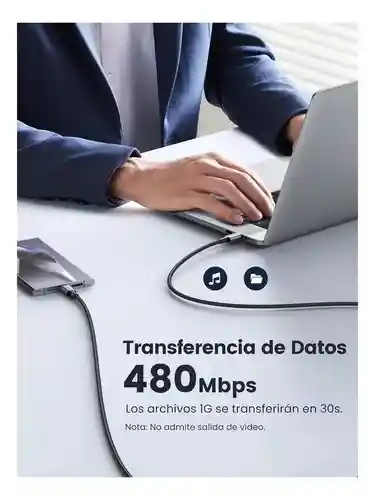 Cable Alta Gamma Tipo C A Tipo C Ugreen 100w Cargar Y Datos 480 Mbps