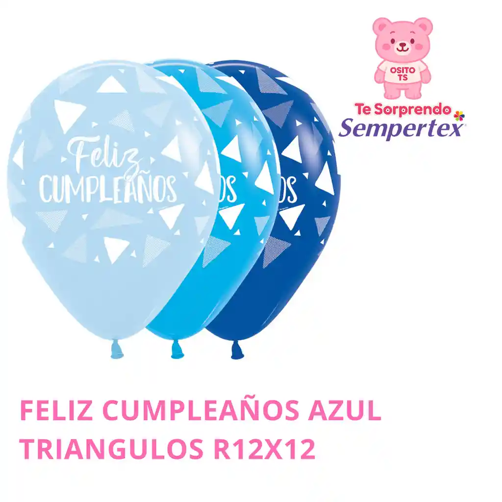 Globo Feliz Cumpleaños Azul Triangulos Sempertex R12x12