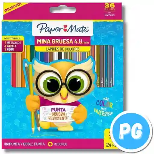 Caja Lapiz De Colores Paper Mate X24 Unds Unipunta (36 Colores)