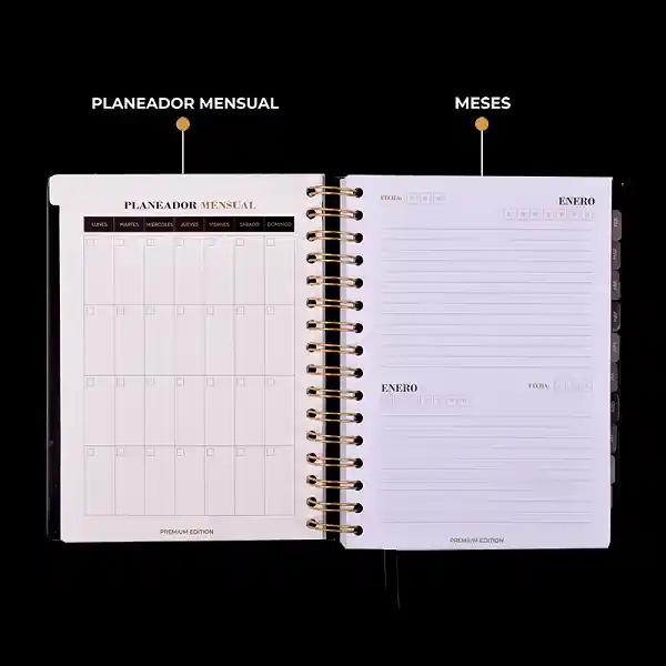 Agenda Permanente 16.5 X 21 Cm Negra Klipp Fashion Premium