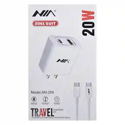 Cargador De 20w 2 En 1 Para Usb C Y Usb A Power Delivery Con Cable Tipo C