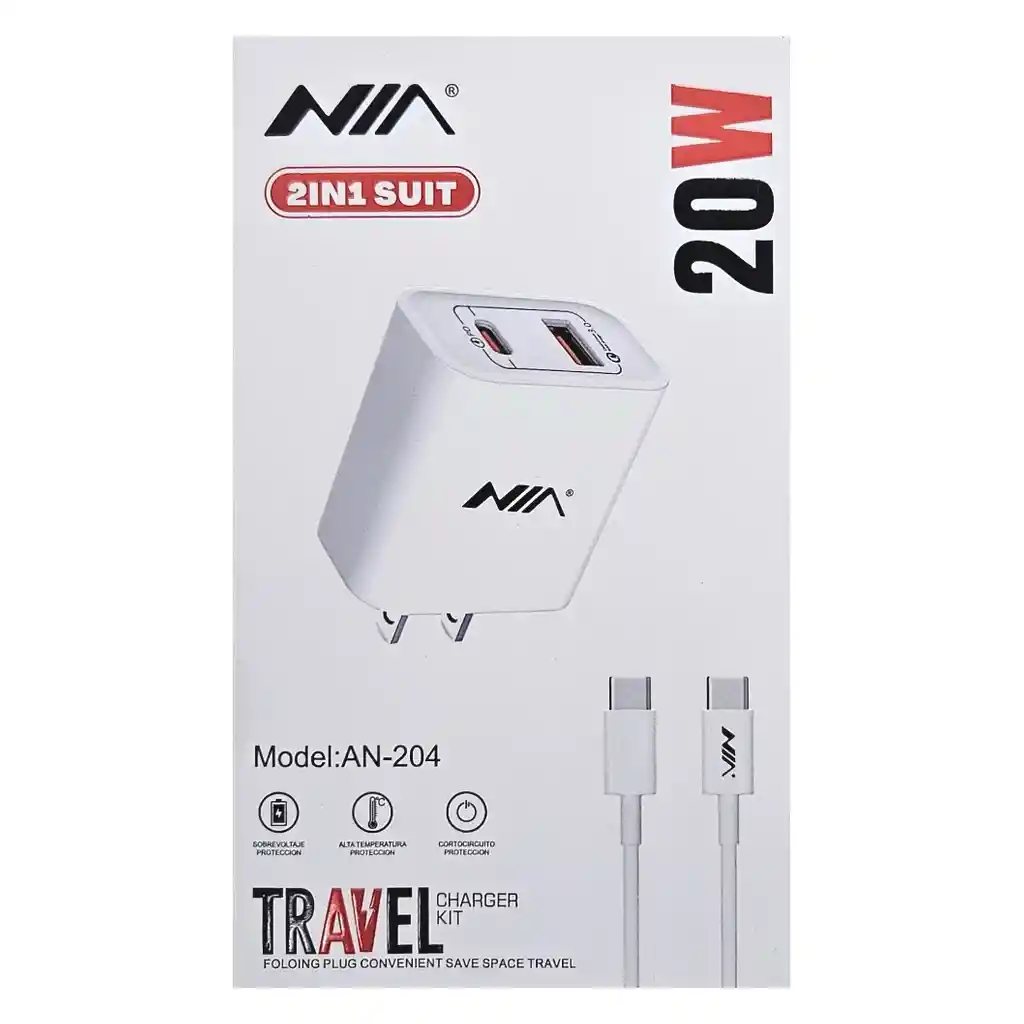 Cargador De 20w 2 En 1 Para Usb C Y Usb A Power Delivery Con Cable Tipo C