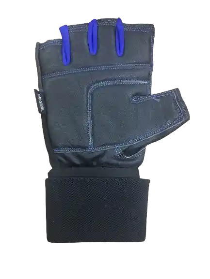 Guante De Gimnasio En Cuero Con Muñequera | Azul | Talla L