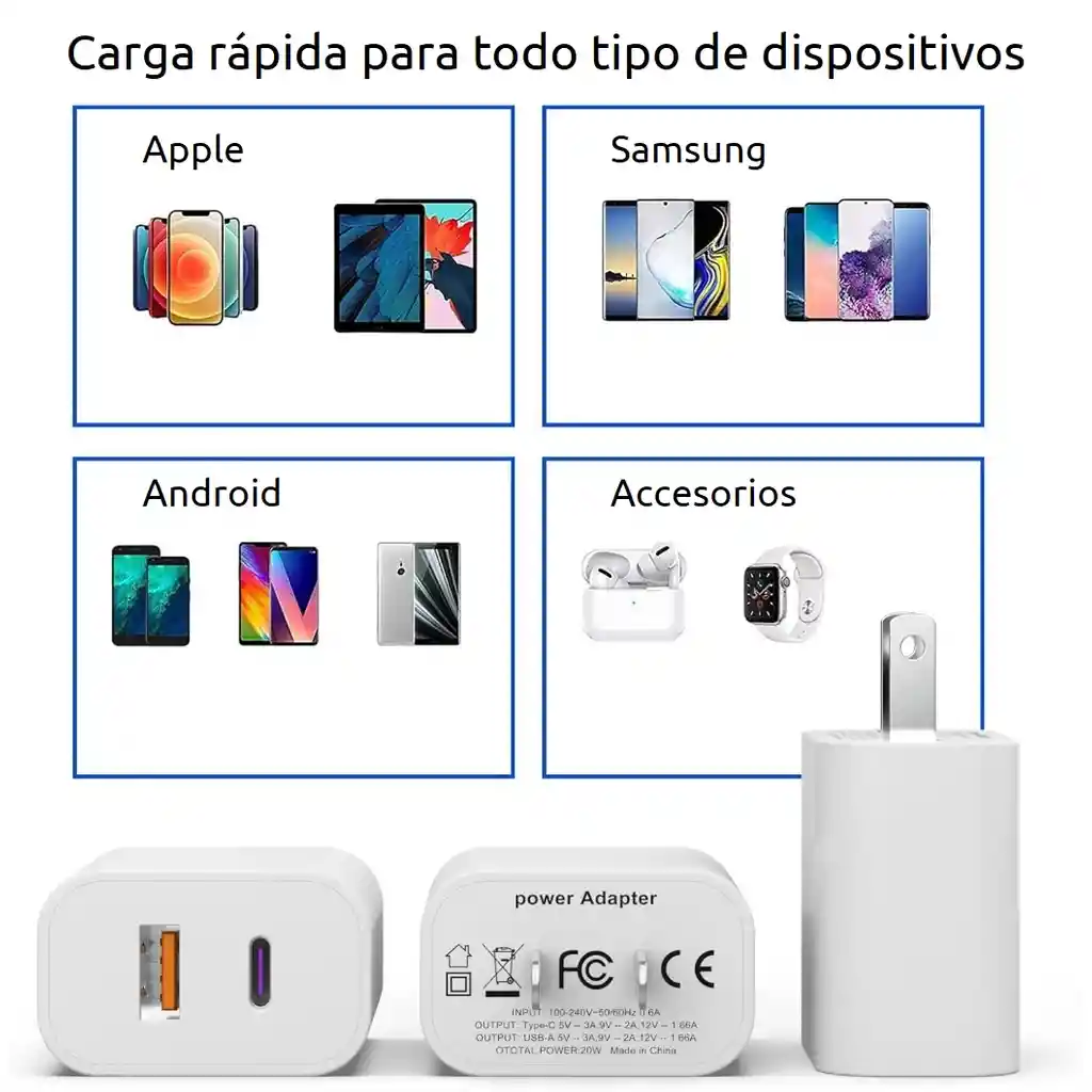 Cargador De 20w 2 En 1 Para Usb C Y Usb A Power Delivery Con Cable Tipo C
