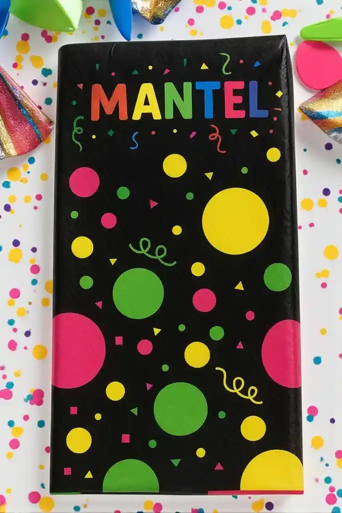 Set De 1 Mantel + 12 Vasos Y 12 Torteros Fiesta Neón