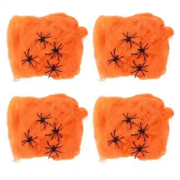 Telaraña Grande X4+arañas Algodon Decoracion Halloween