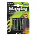 Pila Batería Aaa X4 Recargable 2800 Mah 1.2v Ni-mh | Maxday
