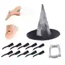 Kit De Bruja Disfraz Sombrero Nariz Barbilla Uñas Dientes