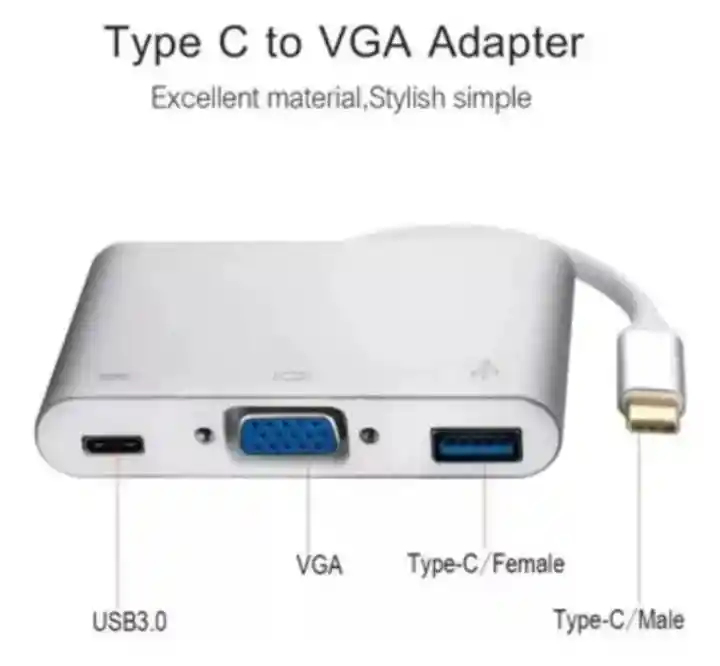 Adaptador Tipo C A Usb 3.0- Vga- Tipo C