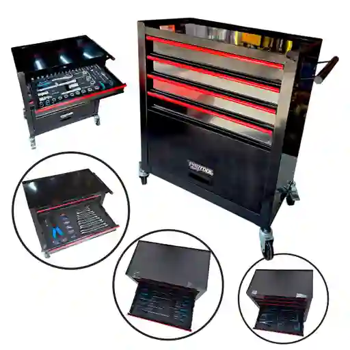 Caja De Herramientas X 151 Piezas 4 Gabinetes Protool Racing Negro