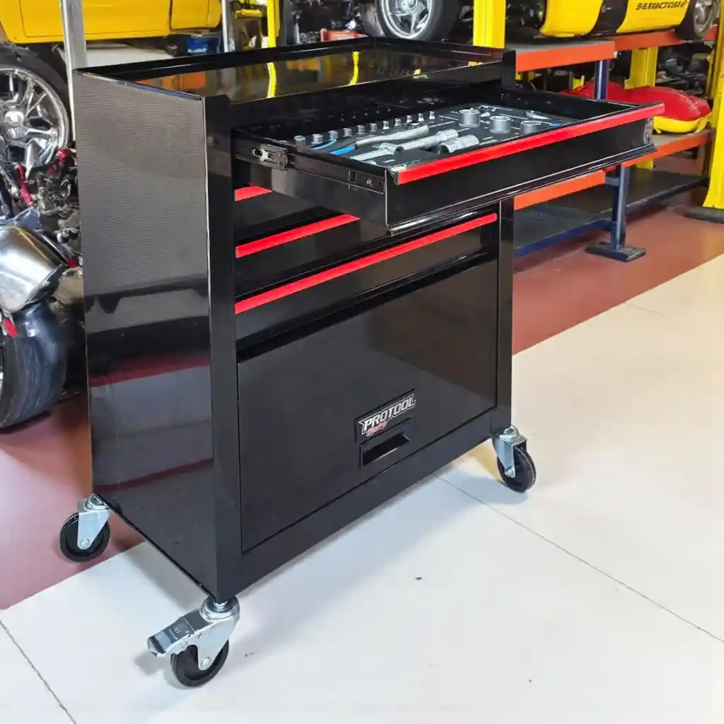Caja De Herramientas X 151 Piezas 4 Gabinetes Protool Racing Negro