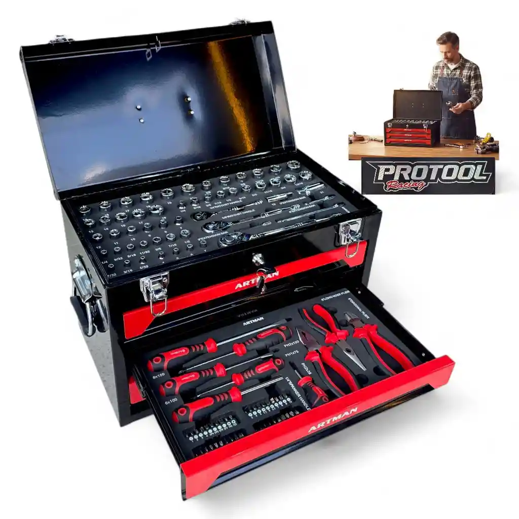 Caja De Herramientas X 151 Piezas 4 Gabinetes Protool Racing Negro