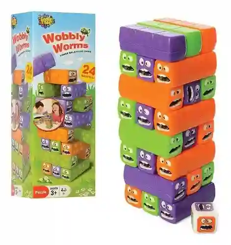 Jenga Juego De Mesa Gusanos Wobbly Worms 24 Bloques Con Dado