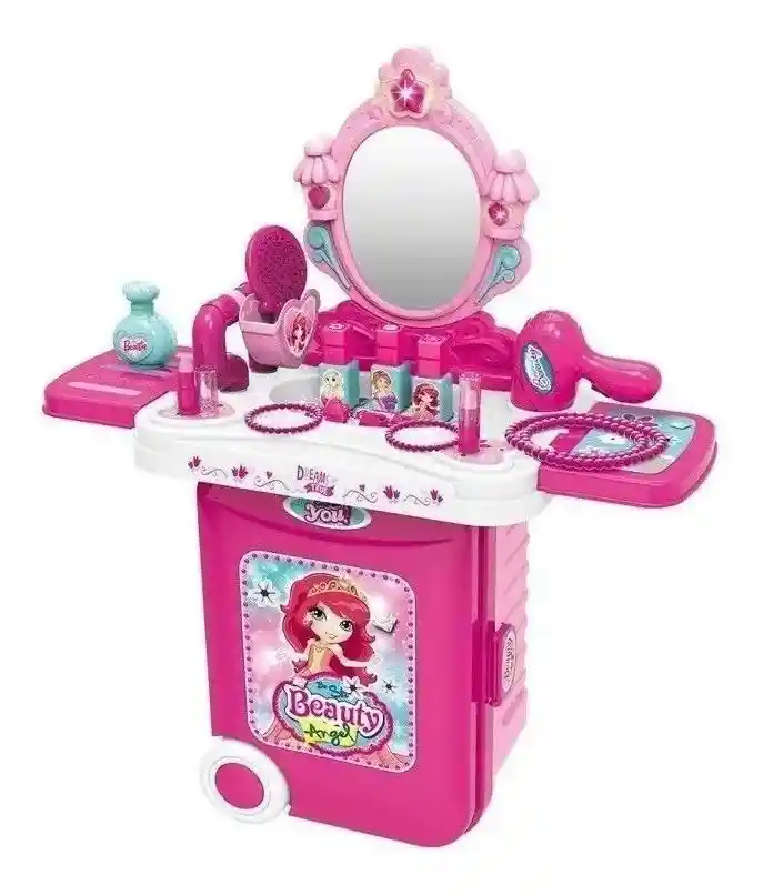 Maleta Ruedas Tocador Juego 3 En 1 De Maquillaje Para Niñas