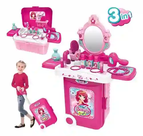 Maleta Ruedas Tocador Juego 3 En 1 De Maquillaje Para Niñas