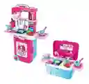 Cocina De Juguete Con Luz Y Sonido Kitchen Toy 3 En 1 Rosa Tipo Maleta Con Llantas