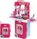 Cocina De Juguete Con Luz Y Sonido Kitchen Toy 3 En 1 Rosa Tipo Maleta Con Llantas