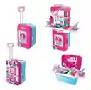 Cocina De Juguete Con Luz Y Sonido Kitchen Toy 3 En 1 Rosa Tipo Maleta Con Llantas