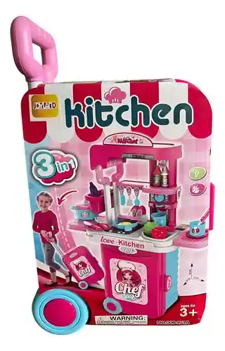 Cocina De Juguete Con Luz Y Sonido Kitchen Toy 3 En 1 Rosa Tipo Maleta Con Llantas
