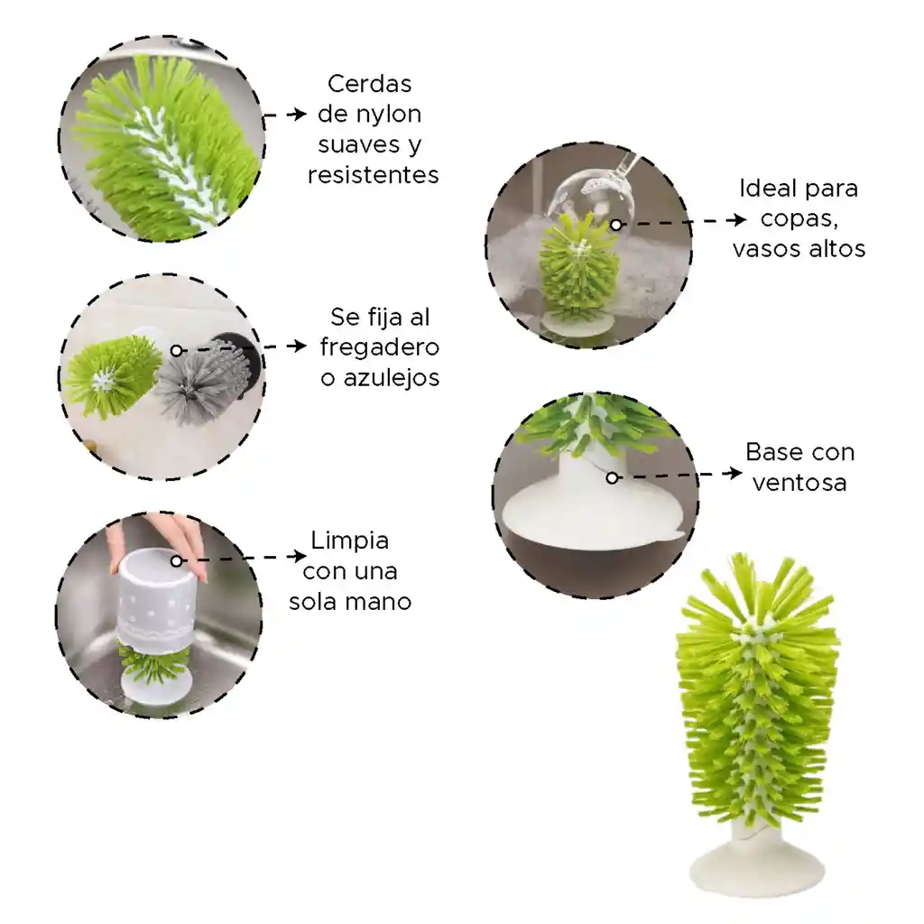 Soporte Cepillo Limpiador Copas Y Vasos Con Ventosa