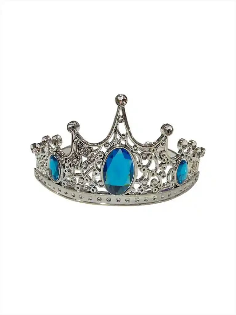 Corona Diadema Princesa Plateada Con Piedras Azul Hora Loca Carnaval Halloween Ref 0215