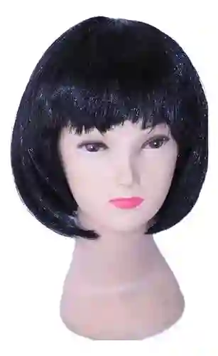 Peluca Corta Lisa Negra Para Fiesta Para Hora Loca, Halloween, Carnaval