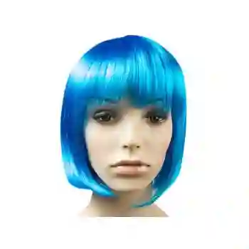 Peluca Corta Lisa Azul Para Fiesta Para Hora Loca, Halloween, Carnaval