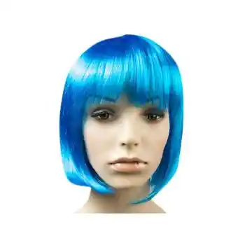Peluca Corta Lisa Azul Para Fiesta Para Hora Loca, Halloween, Carnaval