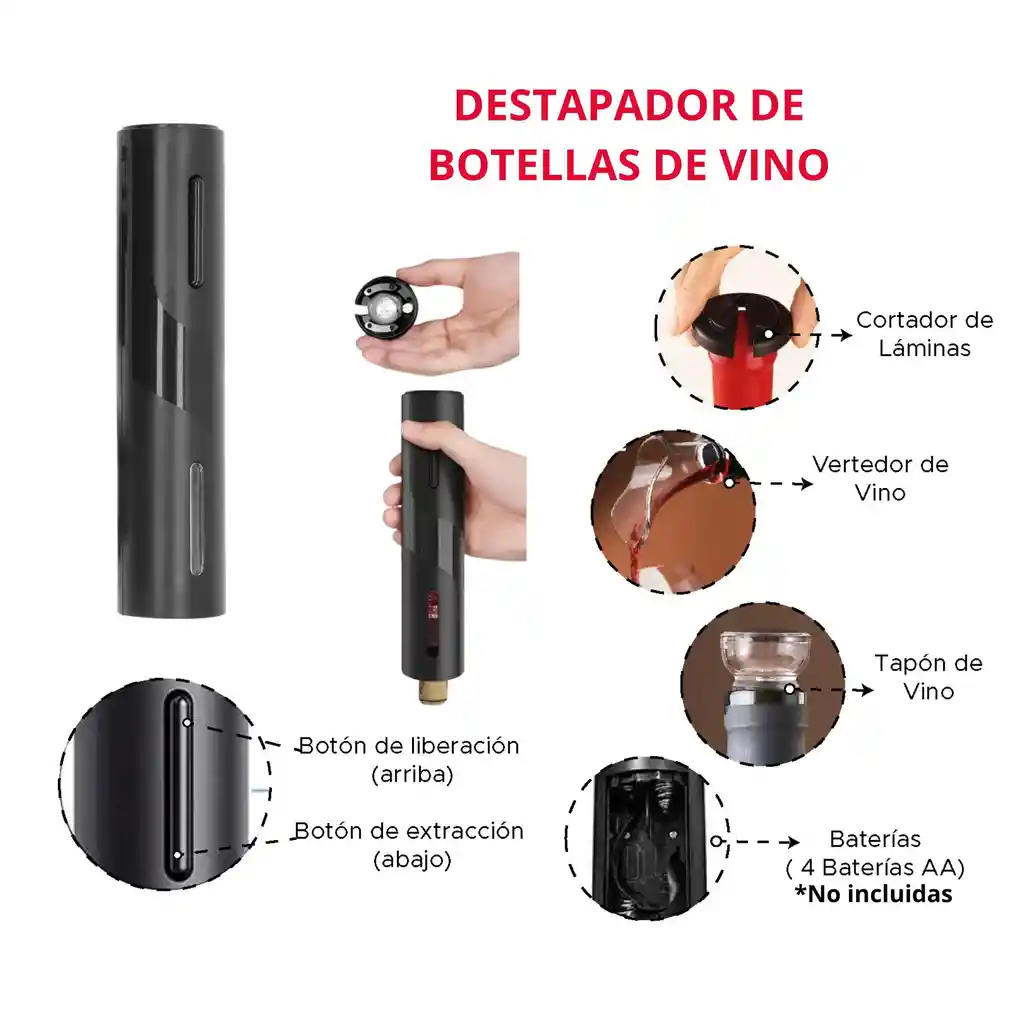 Destapador Eléctrico De Botellas De Vino Con Accesorios