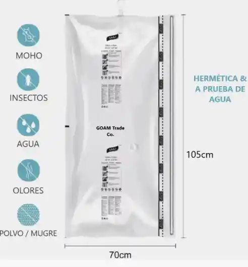 1 Bolsa Empaque Al Vacío Ropa 105x70cm No Exige Bomba Colgar