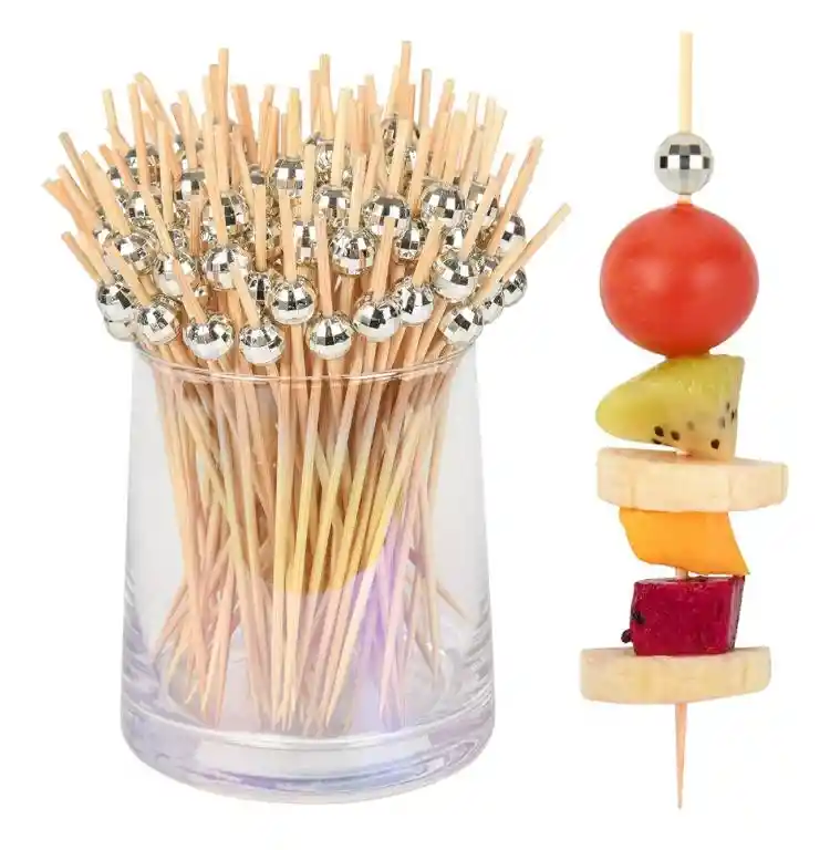 Pinchos Cóctel X 30 Unds Perla Plateada, Palillos De Bambú Perla Plateada
