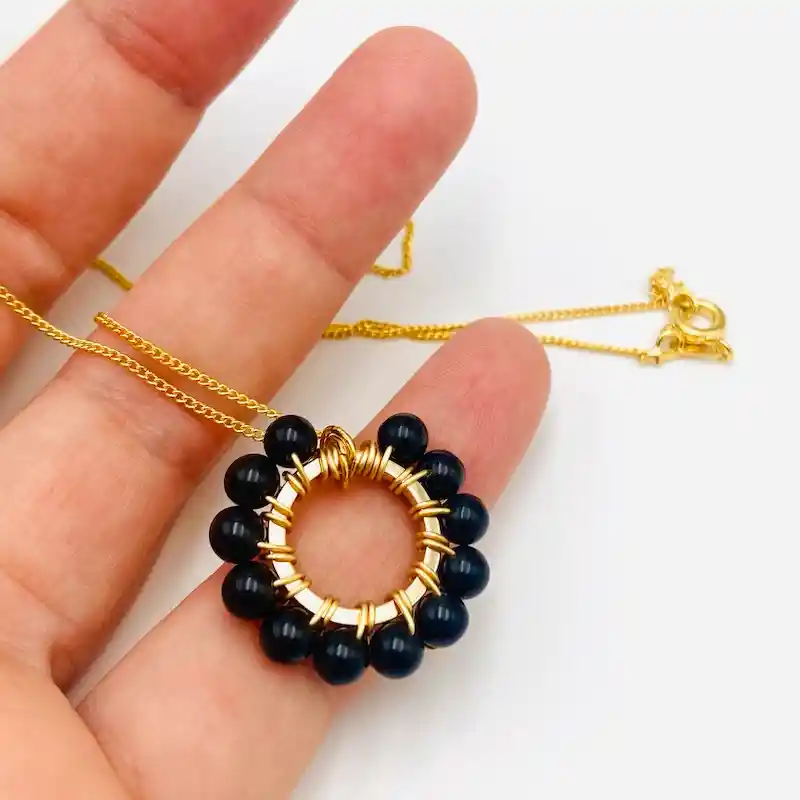 Collar Dalia Con Piedras Obsidiana