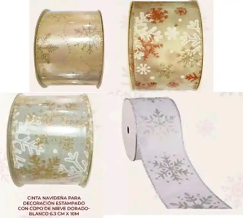 Cinta Navidad Escarchada 6.3cmx10m Tonos Claros