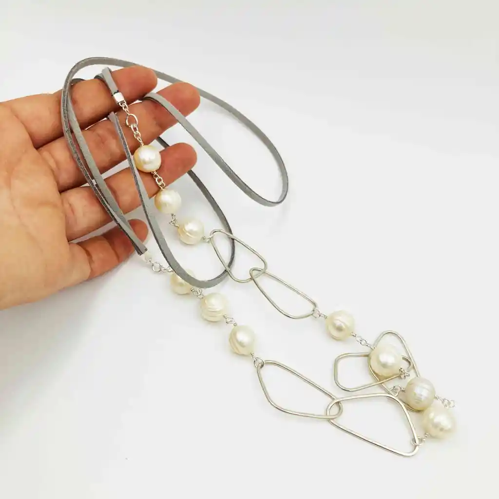 Collar Perlas Y Argollas De Plata