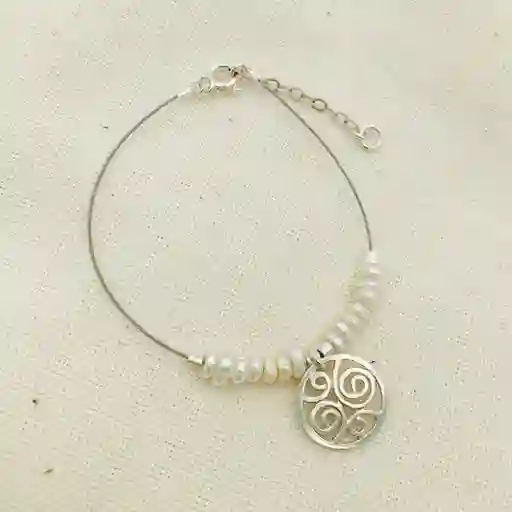 Pulsera Perlas Y Espirales De Plata