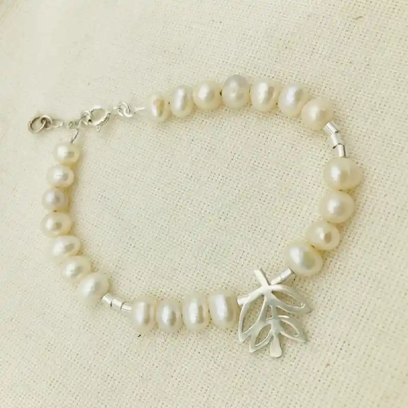 Pulsera Ramita De Plata Y Perlas Cultivadas