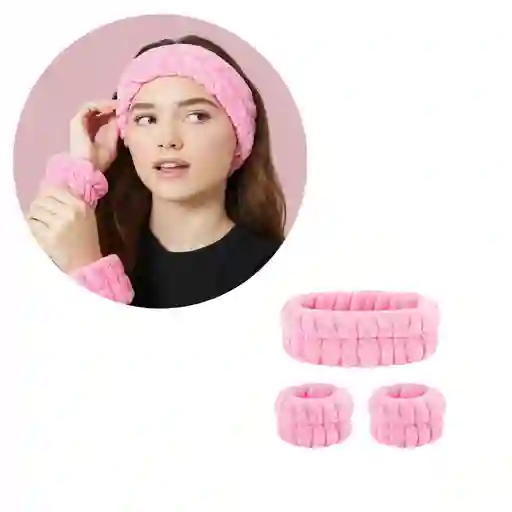 Kit Diadema Balaca + Muñequeras Bandas Cuidado Facial Rostro