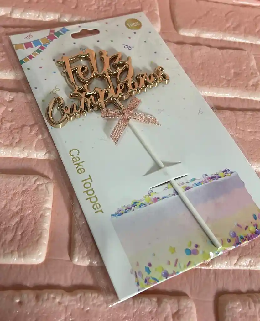 Topper Toppers Feliz Cumpleaños Metalizado Champagne