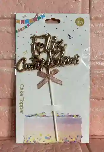 Topper Toppers Feliz Cumpleaños Metalizado Champagne